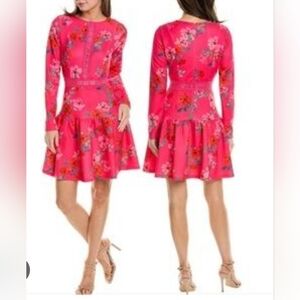 Size 4 Alexia Admor Alexa  Pink Floral Long-Sleeve Fit  Flare Dress. Retail 225$